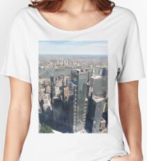 Manhattan, New York City, downtown, #Manhattan, #NewYorkCity, #downtown, #NewYork, skyscrapers, river, Hudson, bridges, streets Women's Relaxed Fit T-Shirt