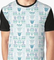 Blue Wave Pattern Line Shapes Graphic T-Shirt