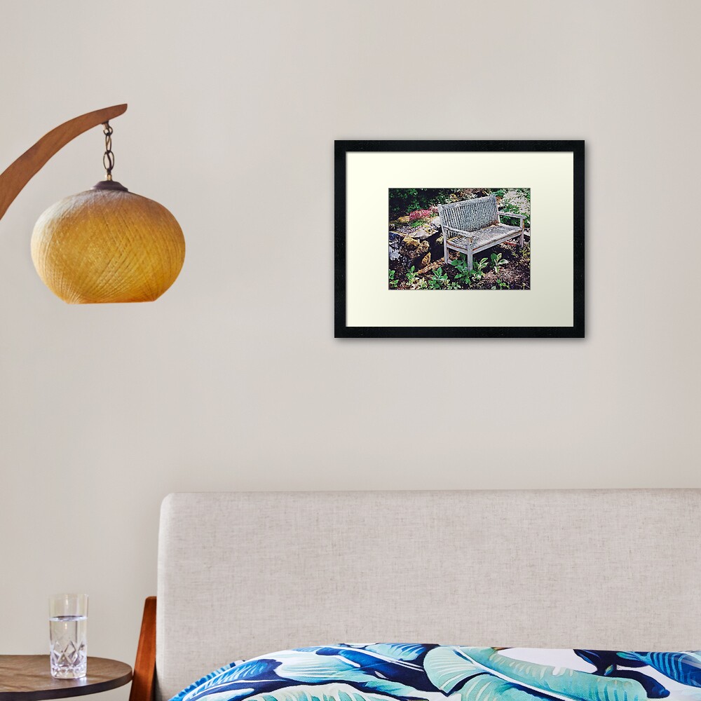 Garden Bench in Sunlight Framed Art Print