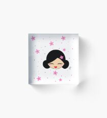 Smiling Kokeshi and sakura flowers Acrylic Block
