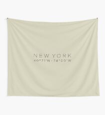 New York with Latitude and Longitude Coordinates in Minimal Type Wall Tapestry