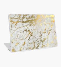 Gold marble on white (original height quality print) Laptop Skin