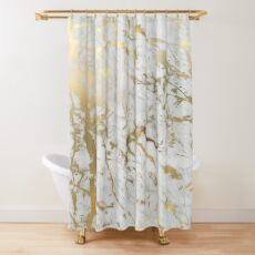 Gold marble on white (original height quality print) Shower Curtain