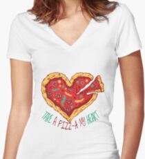 Pizz-a Heart Women's Fitted V-Neck T-Shirt