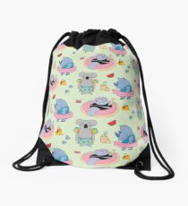 Beach animals - green Drawstring Bag