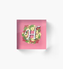 The Letter H - Wreath of Flowers Acrylic Block