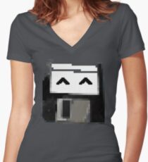 Degraded floppy smiley Women's Fitted V-Neck T-Shirt