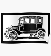 Model T Ford Sedan Pop White Poster
