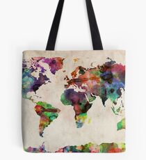 World Map Urban Watercolor Tote Bag