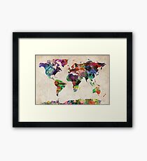 World Map Urban Watercolor Framed Print