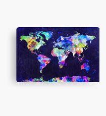 World Map Urban Watercolor Canvas Print