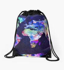 World Map Urban Watercolor Drawstring Bag