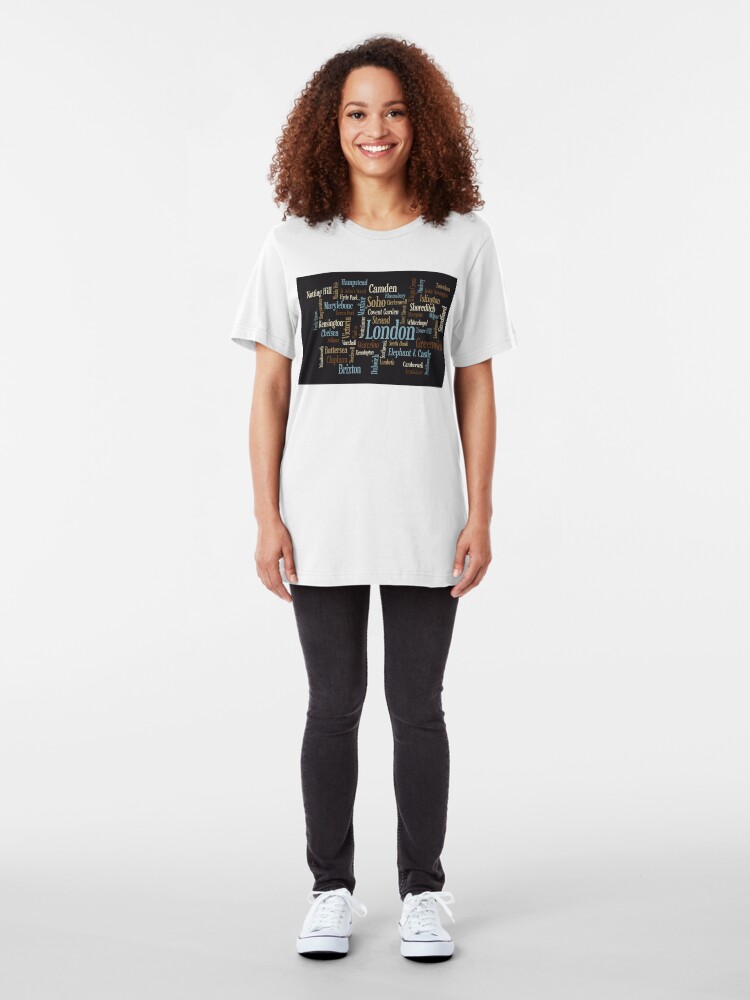 Alternative Ansicht von London Text typografische Karte Slim Fit T-Shirt