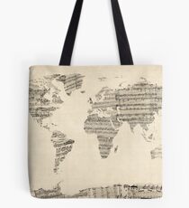 Map of the World Map from Old Sheet Music Tote Bag