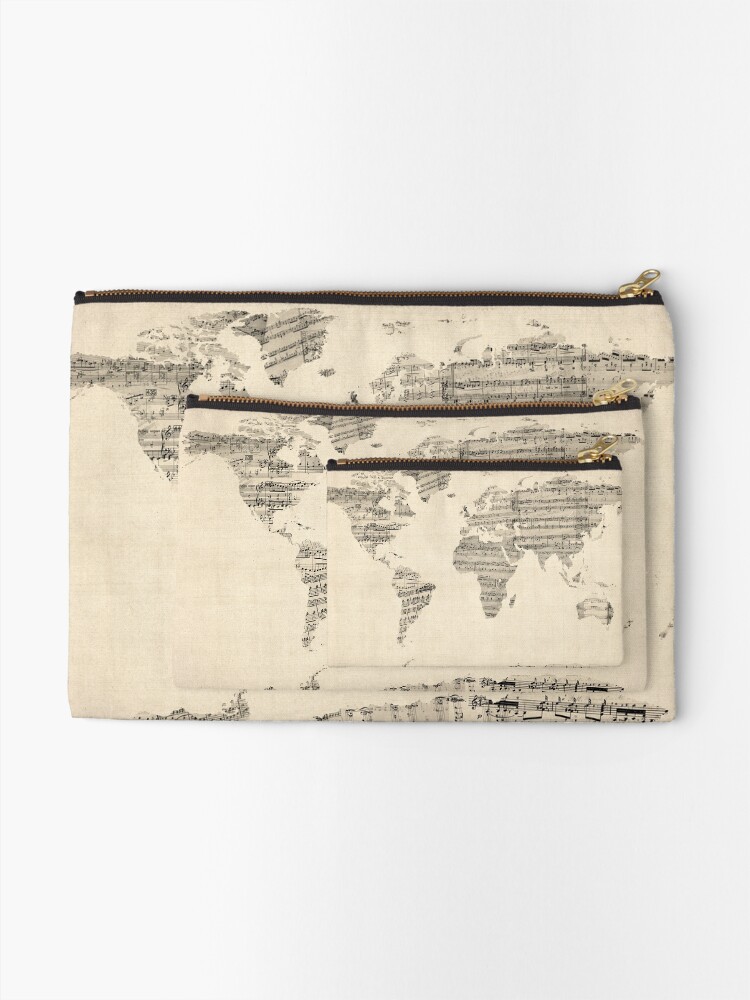 Alternate view of Map of the World Map from Old Sheet Music Zipper Pouch