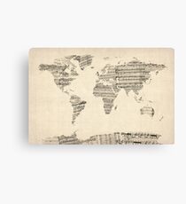 Lienzo Mapa del mapa mundial de Old Sheet Music