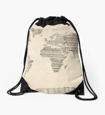 Map of the World Map from Old Sheet Music Drawstring Bag