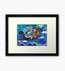 ORIENTAL FAIRY TALE Princess.Prince and White Rabbit Flying On Golden Horse in the Night Framed Print