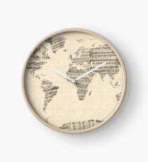 Map of the World Map from Old Sheet Music Clock