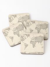 Map of the World Map from Old Sheet Music Coasters