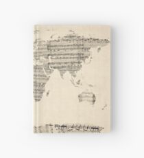 Map of the World Map from Old Sheet Music Hardcover Journal