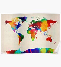 Póster Mapa de la pintura del mapa mundial
