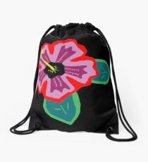 Hibiscus Mola on black Drawstring Bag