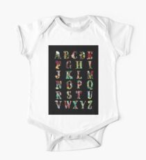 Floral Alphabet in Black One Piece - Short Sleeve