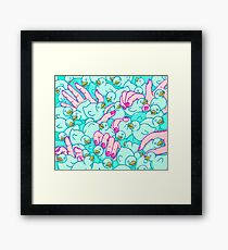 Rubber ducks pool - pop surreal psychedelic pattern surrealist creepy sexy art illustration pink blue Framed Print