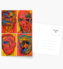 Grid of 3 Faces Merged into 4 Separate Portraits Postcards