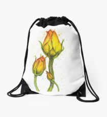 Vibrant rose bud trio Drawstring Bag