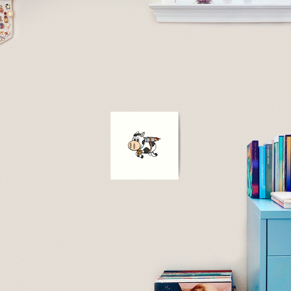 Cow Eating Pizza Wearing a Jetpack Art Print