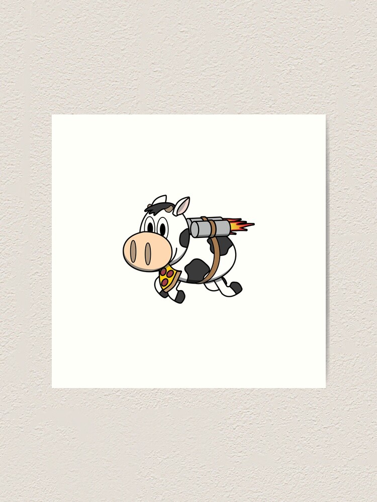 Alternate view of Cow Eating Pizza Wearing a Jetpack Art Print