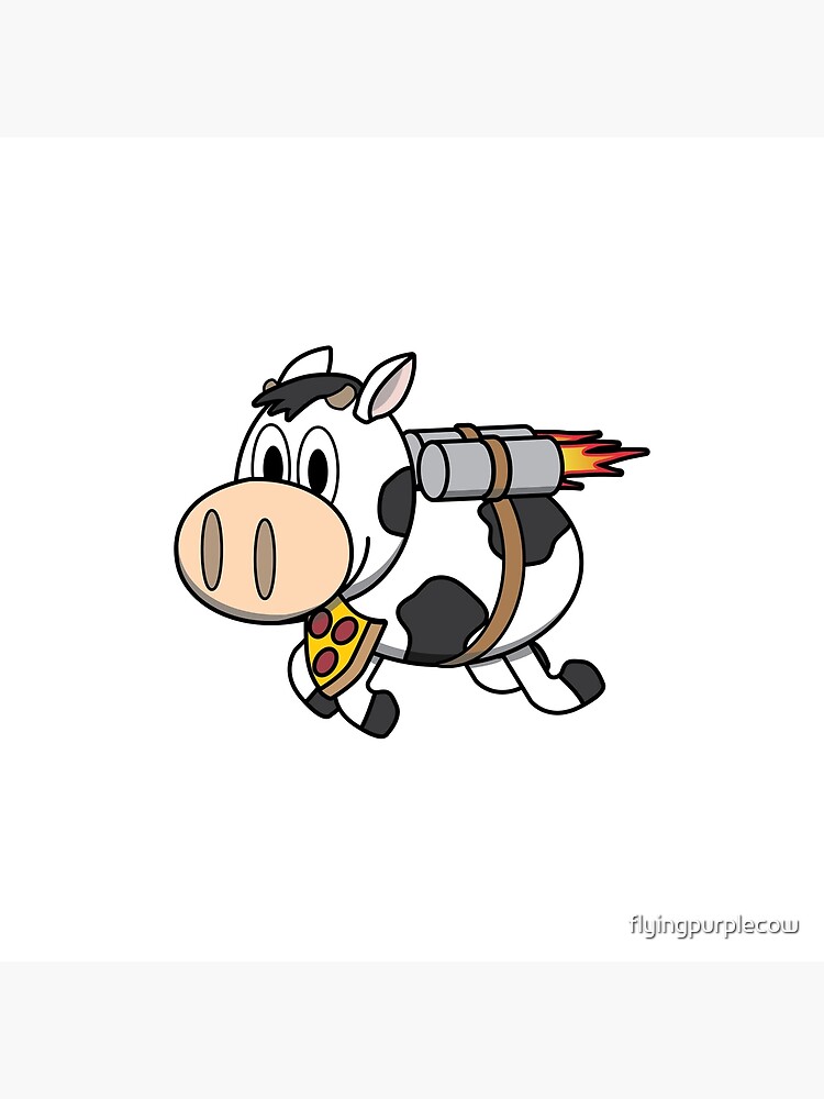 Cow Eating Pizza Wearing a Jetpack by flyingpurplecow