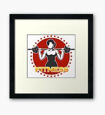 Woman holds Barbell Fitness Emblem Framed Print