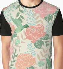 Victorian Flower Garden with Hummingbird Graphic T-Shirt