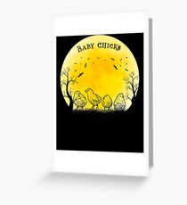 Baby Chicks Halloween Vintage Retro Moon Greeting Card
