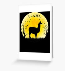 Llama Halloween Vintage Retro Moon Greeting Card
