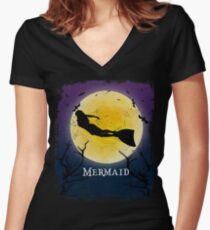 Mermaid Halloween Vintage Art Mermaid Fantasy Women's Fitted V-Neck T-Shirt