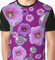 PINK-PURPLE FLOATING HOLLYHOCKS & SOAP BUBBLES Graphic T-Shirt
