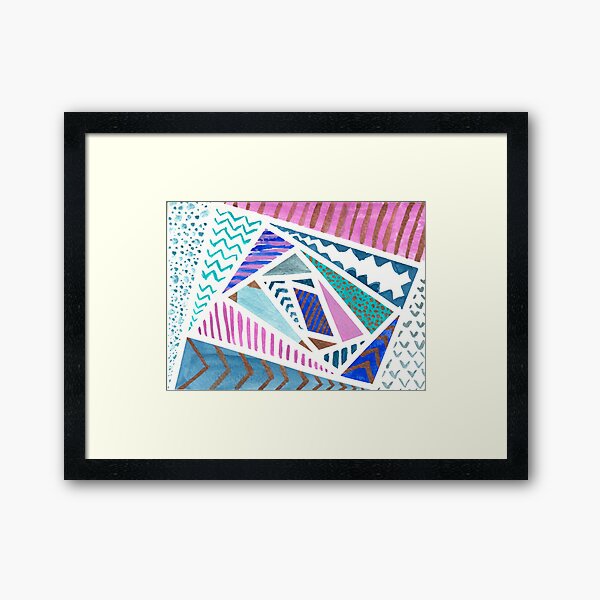 Pink Blue and Gold Watercolor Tape Resist Painting Framed Art Print