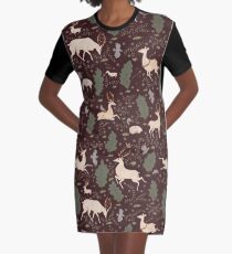 The Running of the Deer - Brown Graphic T-Shirt Dress