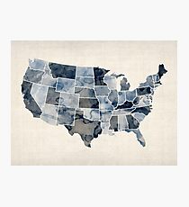 United States Watercolor Map Photographic Print