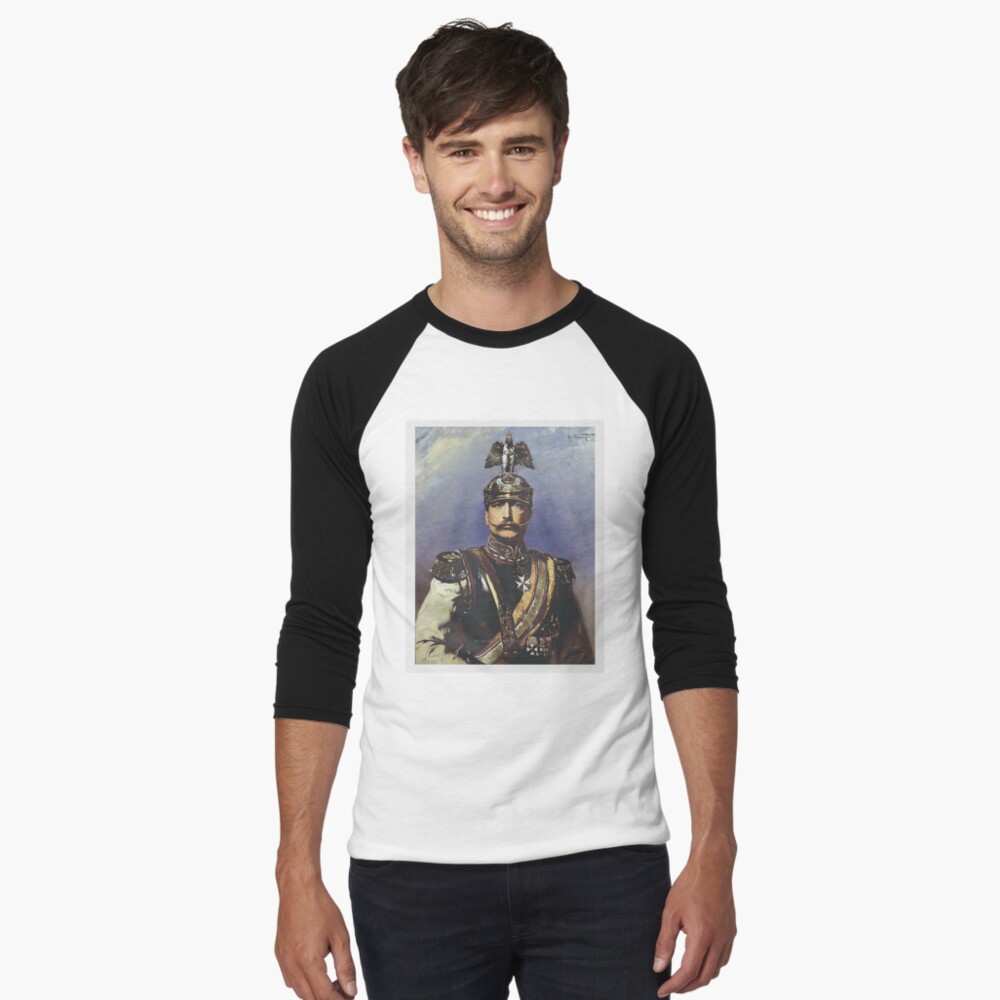 Kaiser Wilhelm II with Prussian Royal Guards helmet Baseball ¾ Sleeve T-Shirt