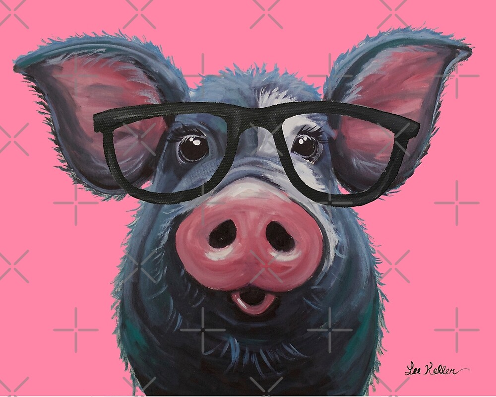 &ldquo;Pig with Glasses Art, Colorful Pig Art LuLu&rdquo; by leekellerart | Redbubble