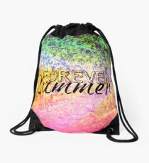 FOREVER SUMMER Happy Rainbow Colorful Typography Abstract Painting Drawstring Bag