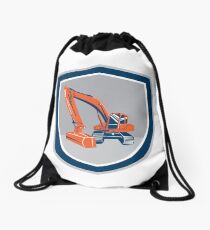Mechanical Digger Excavator Retro Shield Drawstring Bag