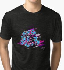 Blossoms branch Eighties Retro Violet and Purple Tri-blend T-Shirt