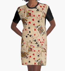 Scattered Pack of Playing Cards Hearts Clubs Diamonds Spades Pattern Graphic T-Shirt Dress