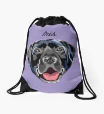 Iris (custom name) black Labrador Drawstring Bag